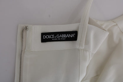 Dolce & Gabbana Elegant White Wool Shift Dress with Gold Brooch Dolce & Gabbana