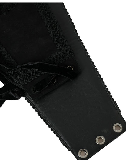 Dolce & Gabbana Black Canvas Embellished Waist Women Belt Dolce & Gabbana