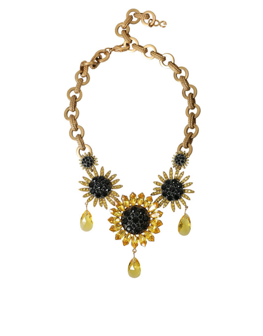 Dolce & Gabbana Gold Tone Brass Sunflower Crystal Embellished Necklace Dolce & Gabbana