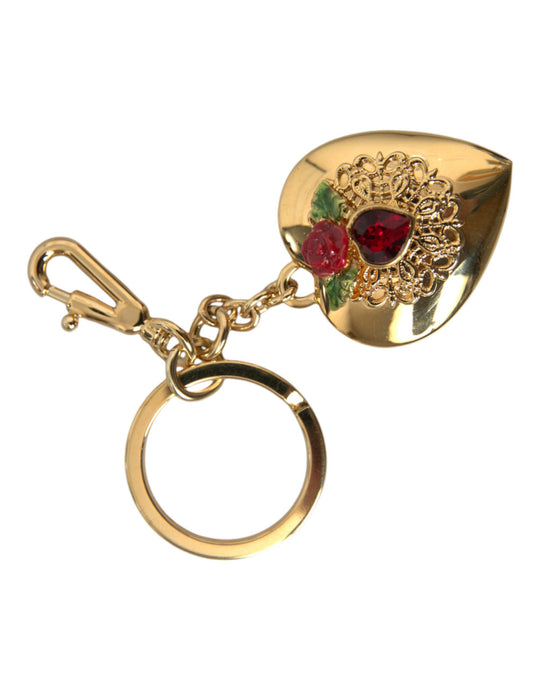 Dolce & Gabbana Metallic Gold Brass Heart Floral Pendant Keychain Keyring Dolce & Gabbana