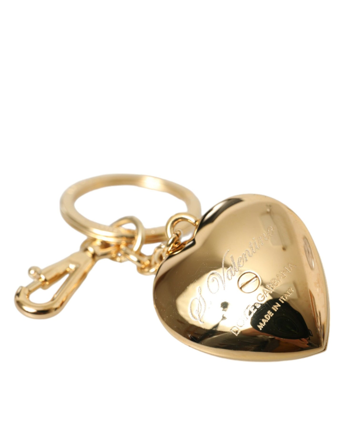 Dolce & Gabbana Metallic Gold Brass Heart Floral Pendant Keychain Keyring Dolce & Gabbana