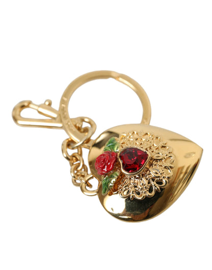 Dolce & Gabbana Metallic Gold Brass Heart Floral Pendant Keychain Keyring Dolce & Gabbana