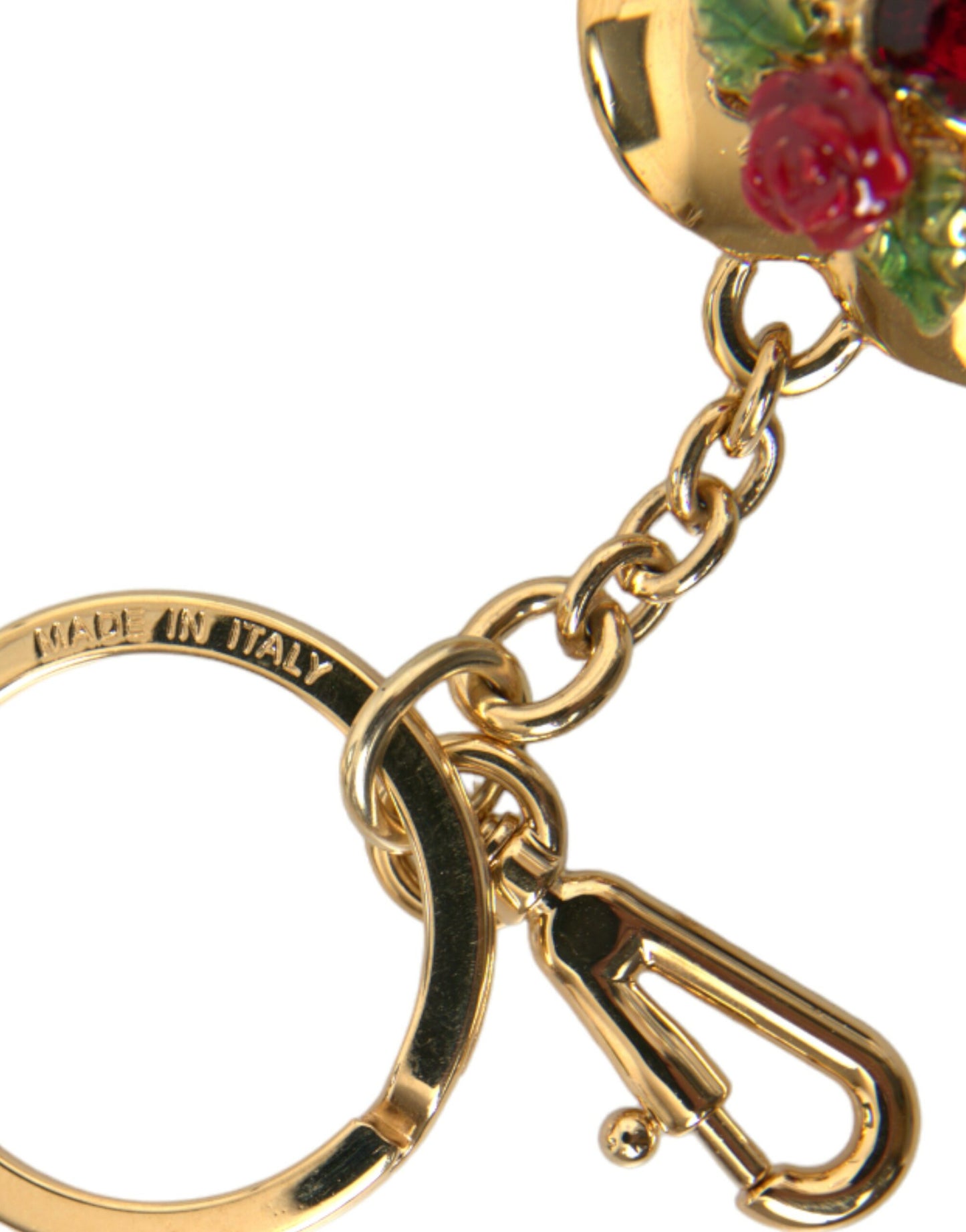 Dolce & Gabbana Metallic Gold Brass Heart Floral Pendant Keychain Keyring Dolce & Gabbana