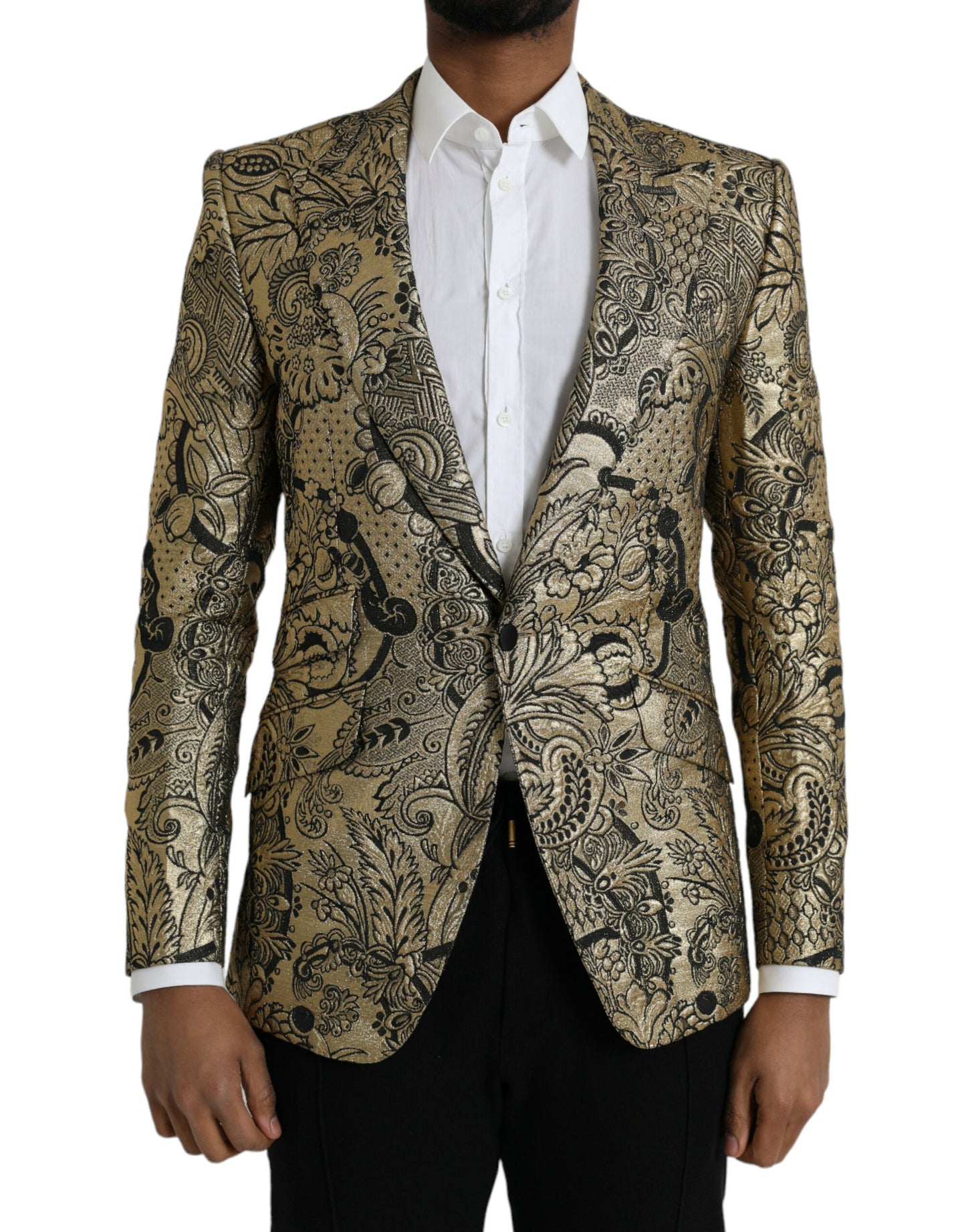 Dolce & Gabbana Gold SICILIA Jacquard Single Breasted Coat Blazer Dolce & Gabbana