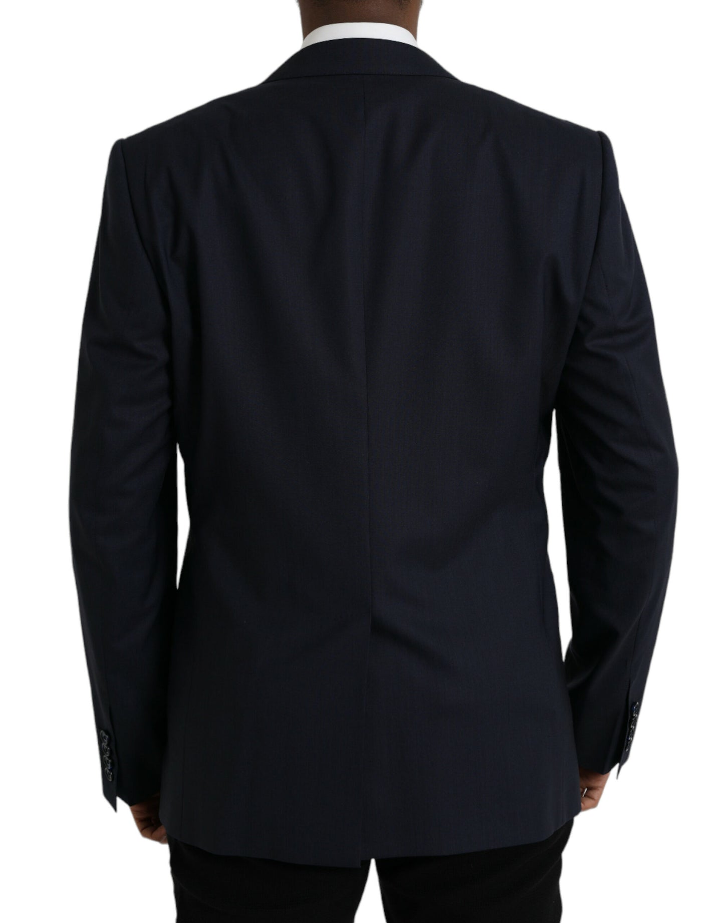 Dolce & Gabbana Dark Blue Wool Single Breasted Coat Blazer Dolce & Gabbana