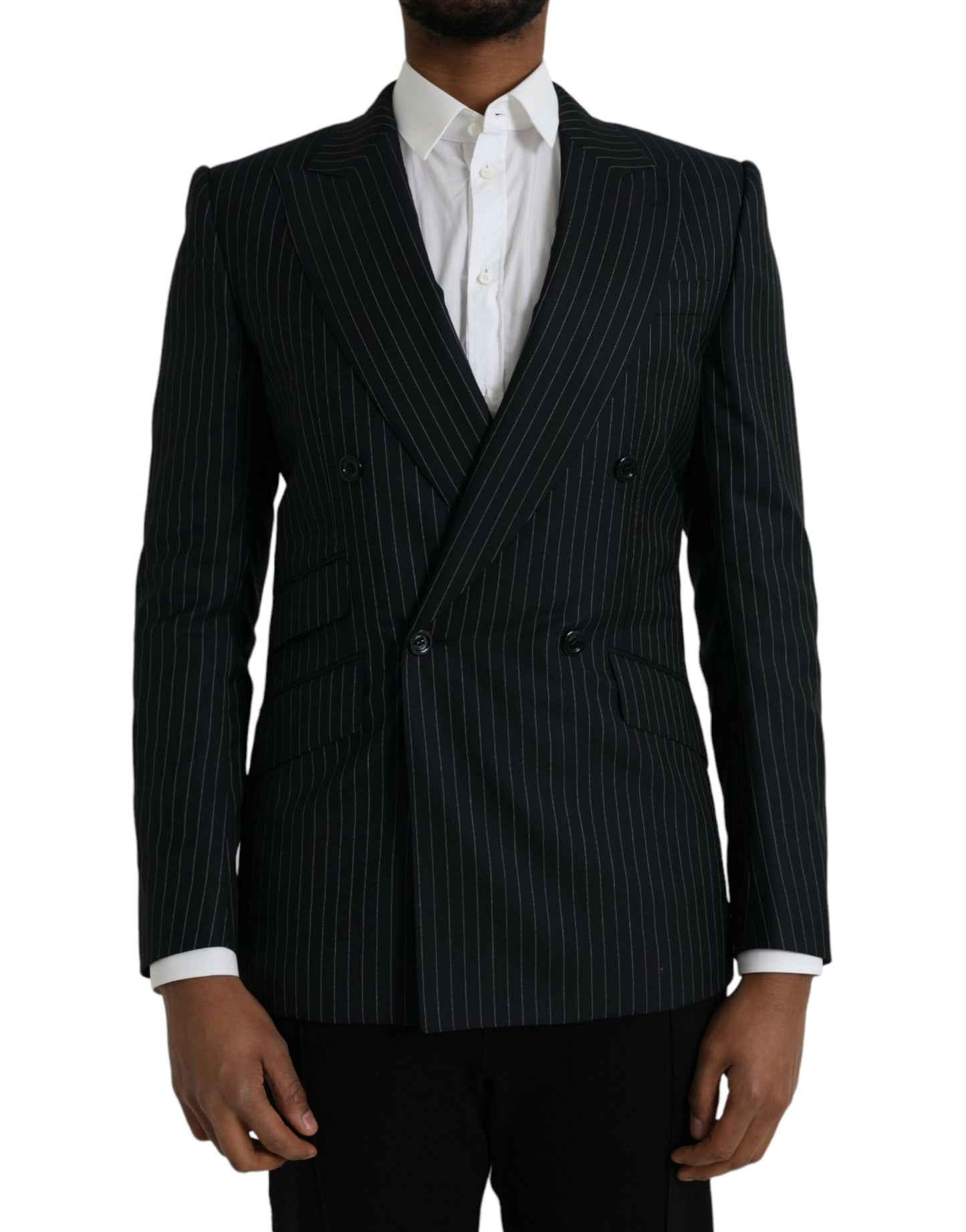 Dolce & Gabbana Black Stripe SICILIA Double Breasted Coat Blazer Dolce & Gabbana