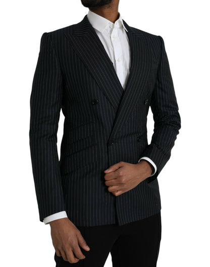 Dolce & Gabbana Black Stripe SICILIA Double Breasted Coat Blazer Dolce & Gabbana