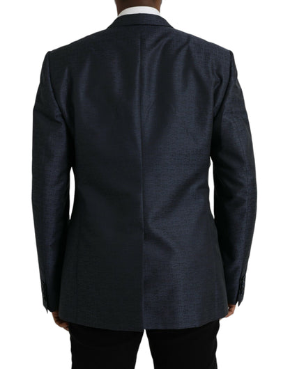 Dolce & Gabbana Blue Wool GOLD Single Breasted Coat Blazer Dolce & Gabbana