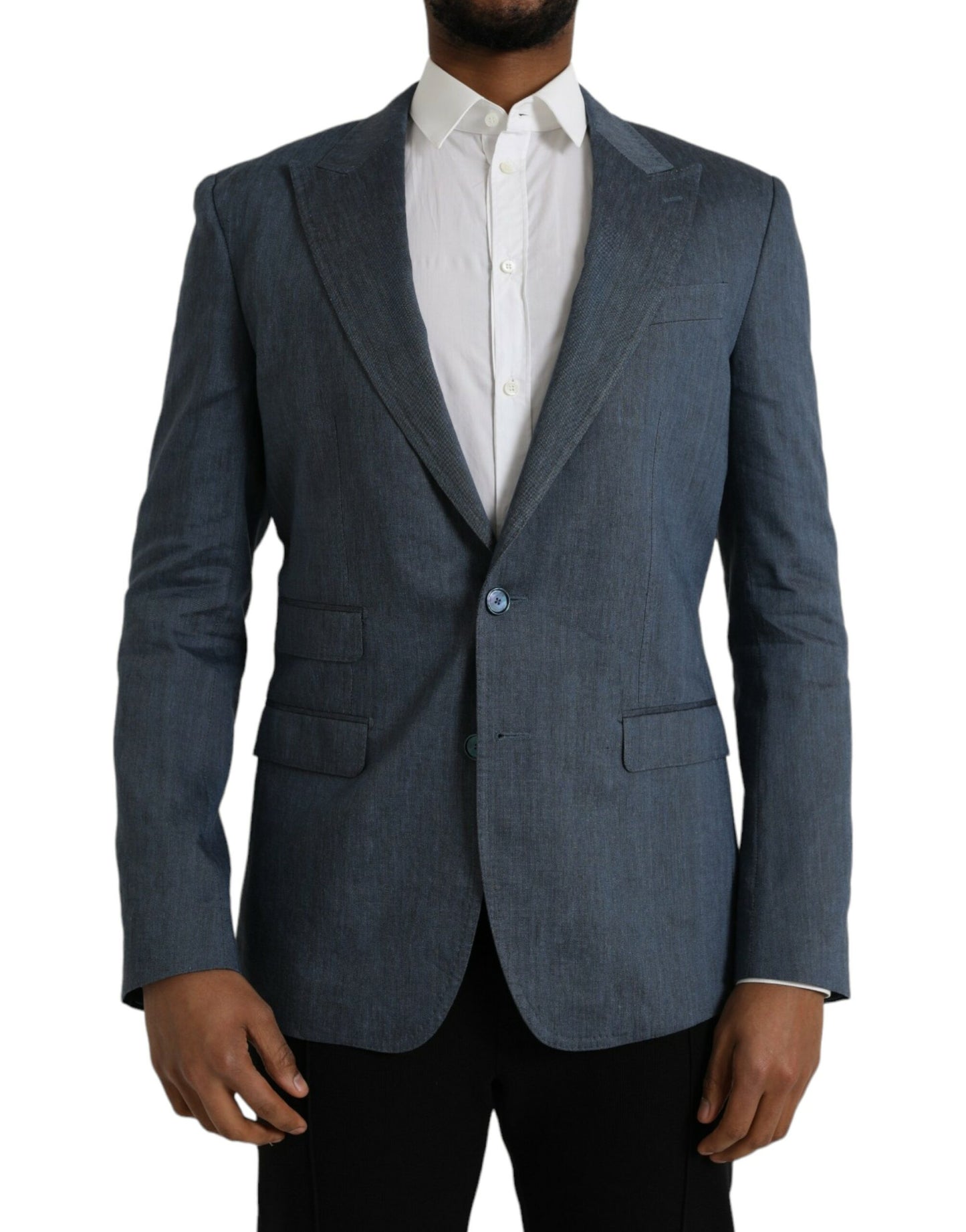 Dolce & Gabbana Blue Linen NAPOLI Single Breasted Coat Blazer Dolce & Gabbana