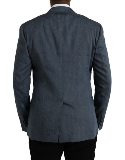 Dolce & Gabbana Blue Linen NAPOLI Single Breasted Coat Blazer Dolce & Gabbana