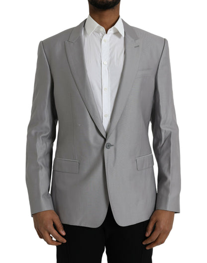 Dolce & Gabbana Gray Wool Peak Single Breasted Coat Blazer Dolce & Gabbana