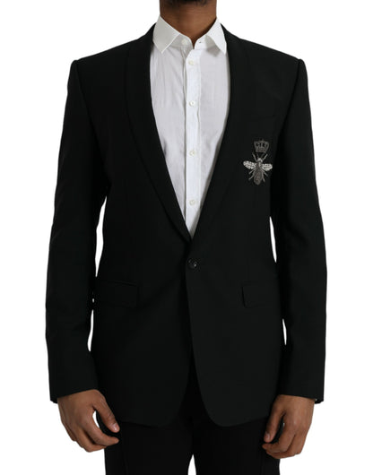 Dolce & Gabbana Black Crown Bee MARTINI Single Breasted Coat Blazer Dolce & Gabbana