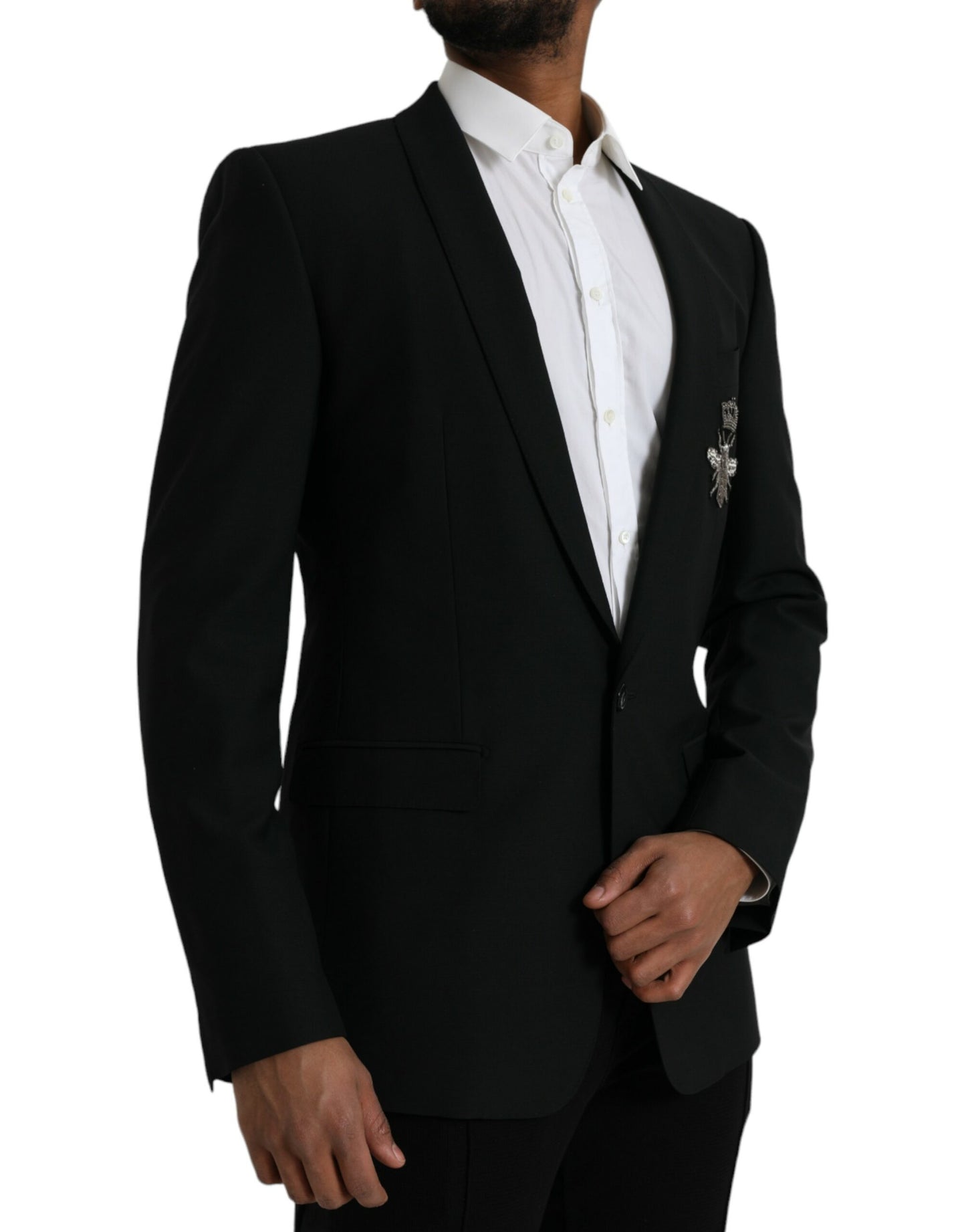 Dolce & Gabbana Black Crown Bee MARTINI Single Breasted Coat Blazer Dolce & Gabbana