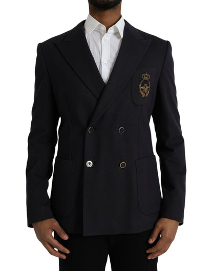 Dolce & Gabbana Dark Blue Crown Bee Double Breasted Blazer Dolce & Gabbana