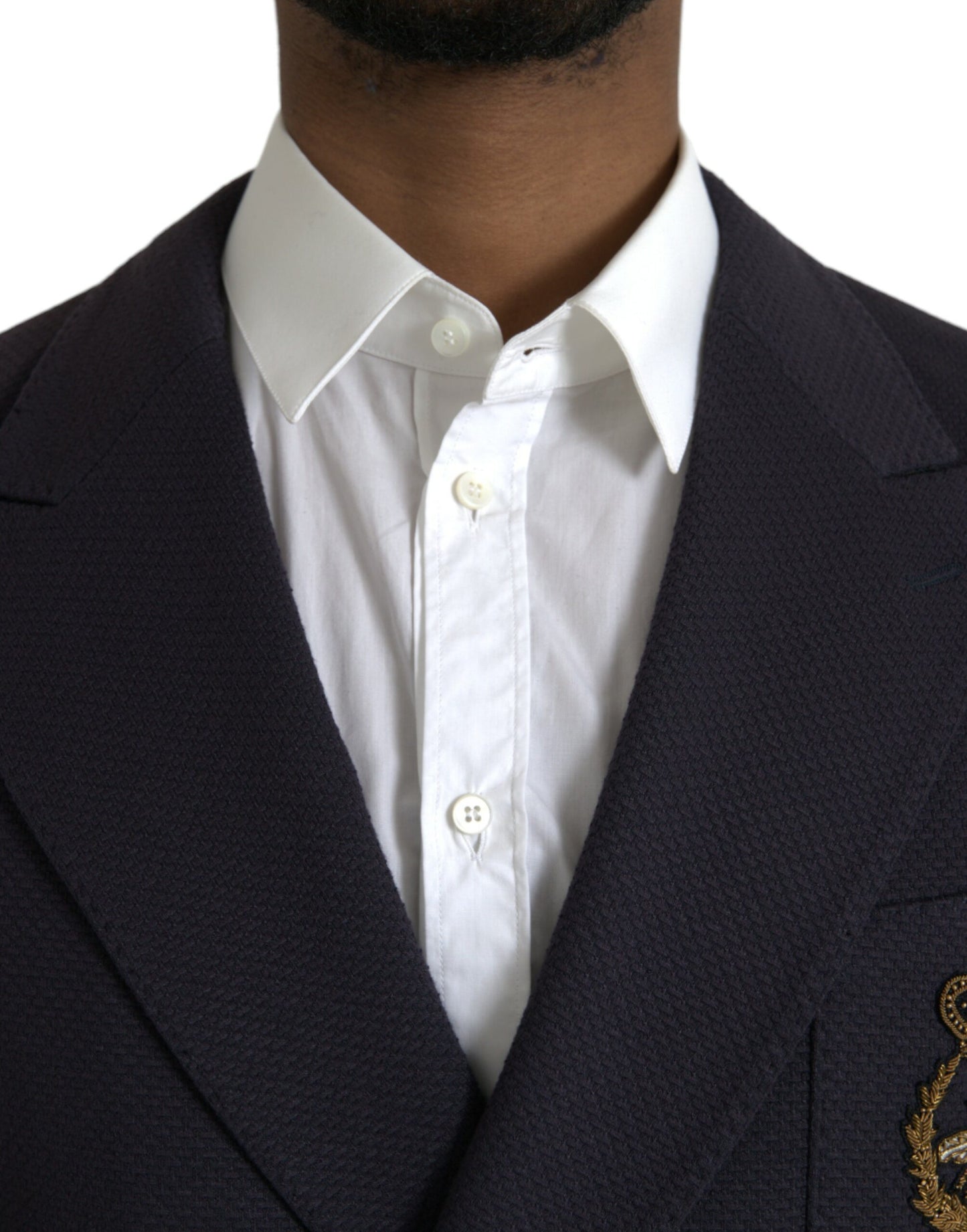 Dolce & Gabbana Dark Blue Crown Bee Double Breasted Blazer Dolce & Gabbana