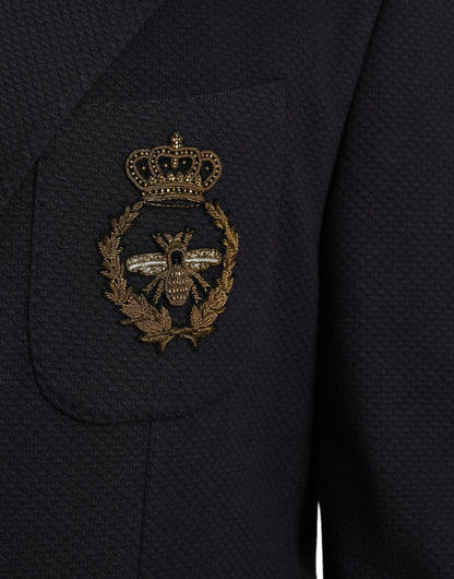 Dolce & Gabbana Dark Blue Crown Bee Double Breasted Blazer Dolce & Gabbana