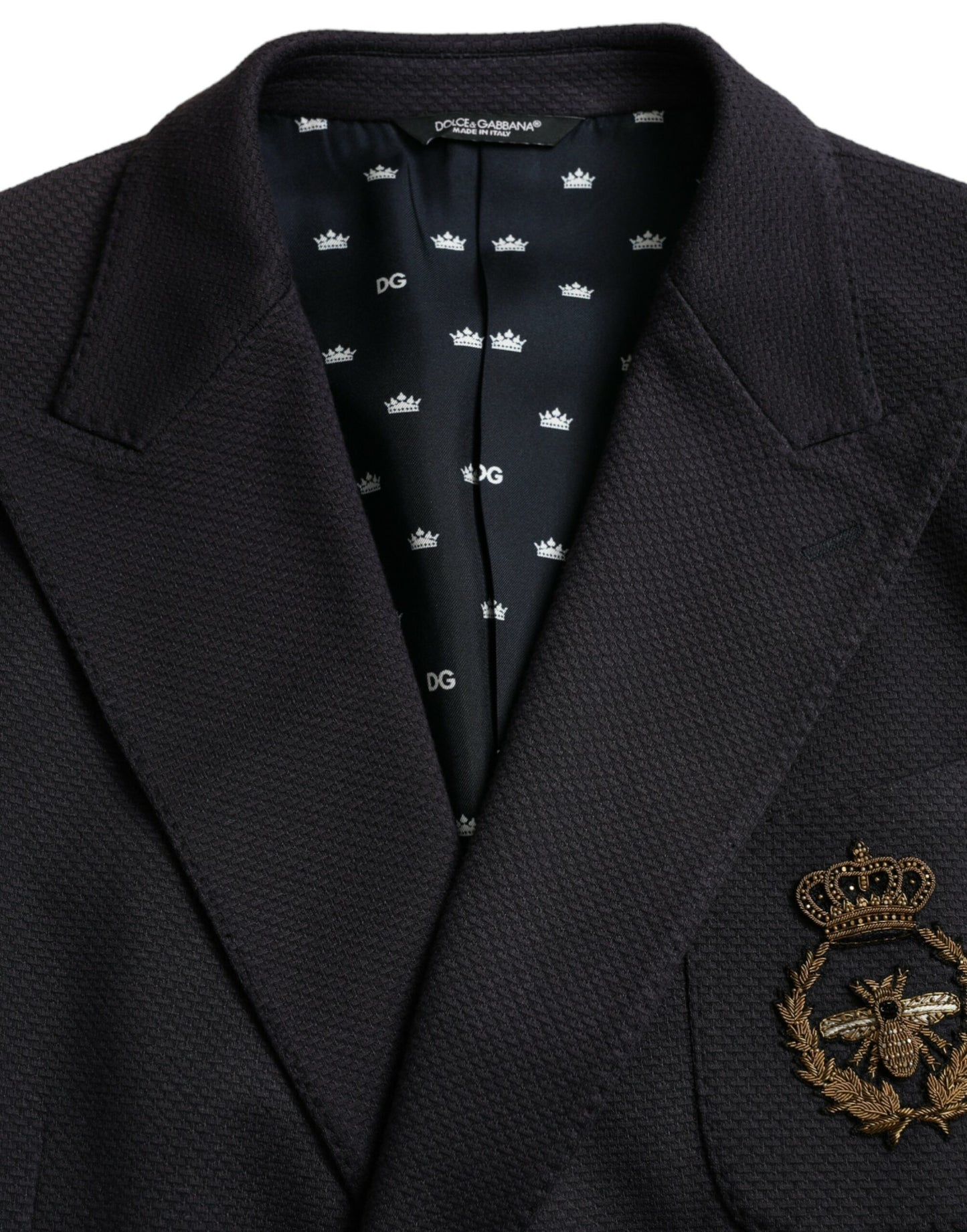 Dolce & Gabbana Dark Blue Crown Bee Double Breasted Blazer Dolce & Gabbana