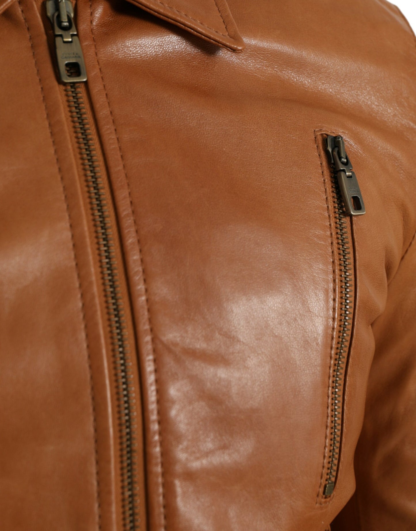 Dolce & Gabbana Brown Lamb Leather Full Zip Blouson Jacket Dolce & Gabbana