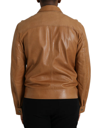 Dolce & Gabbana Brown Lamb Leather Full Zip Blouson Jacket Dolce & Gabbana