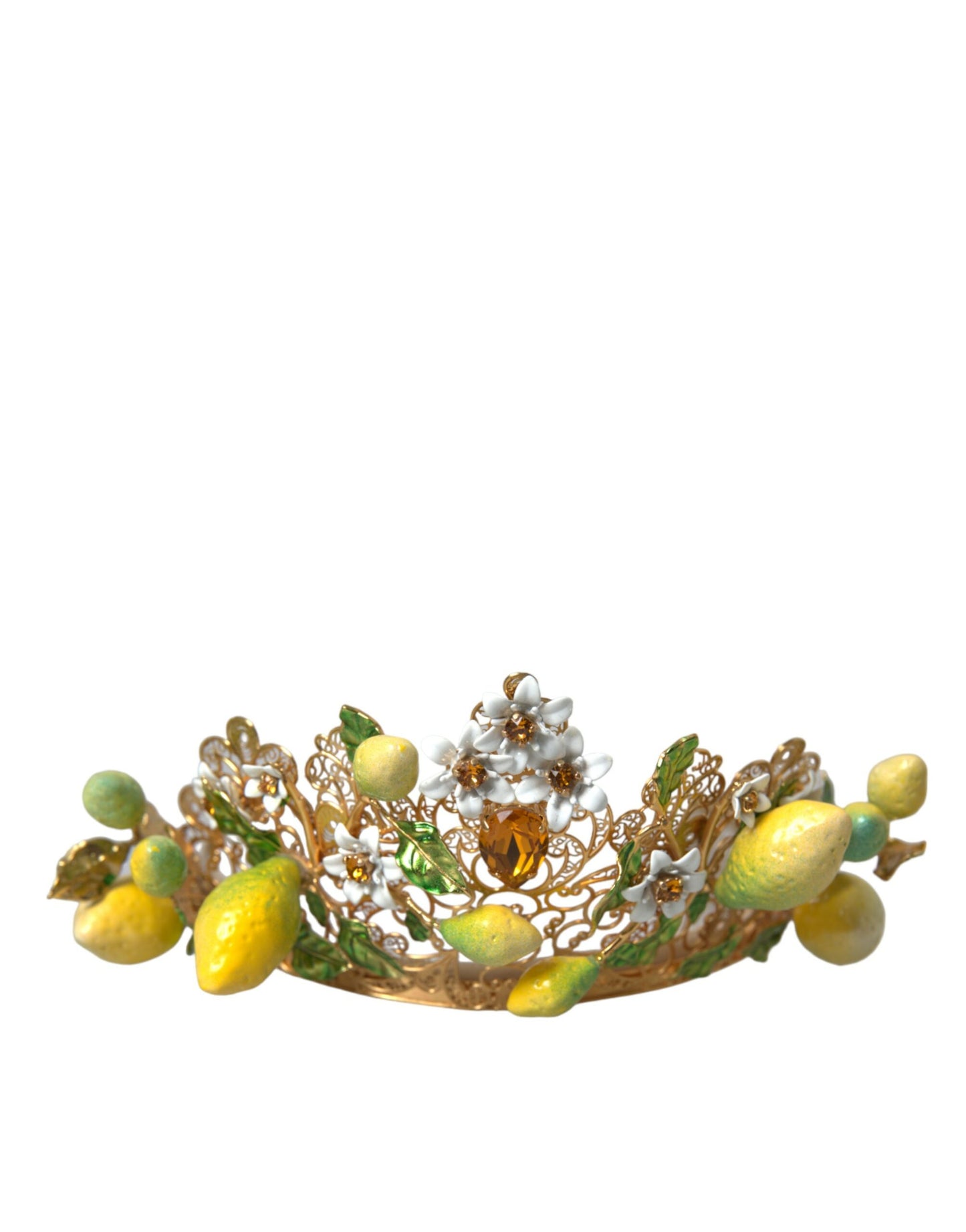 Dolce & Gabbana Gold Tone Brass Crystal Sicily Lemon Head Crown Tiara Dolce & Gabbana