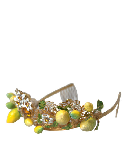 Dolce & Gabbana Gold Tone Brass Crystal Sicily Lemon Head Crown Tiara Dolce & Gabbana