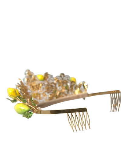 Dolce & Gabbana Gold Tone Brass Crystal Sicily Lemon Head Crown Tiara Dolce & Gabbana