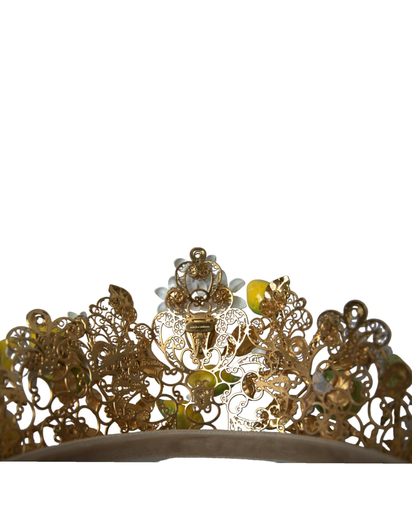 Dolce & Gabbana Gold Tone Brass Crystal Sicily Lemon Head Crown Tiara Dolce & Gabbana