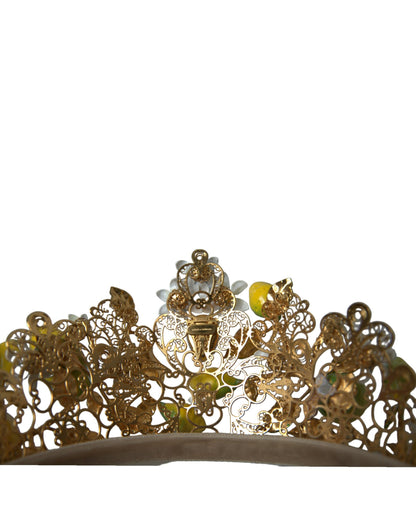 Dolce & Gabbana Gold Tone Brass Crystal Sicily Lemon Head Crown Tiara Dolce & Gabbana