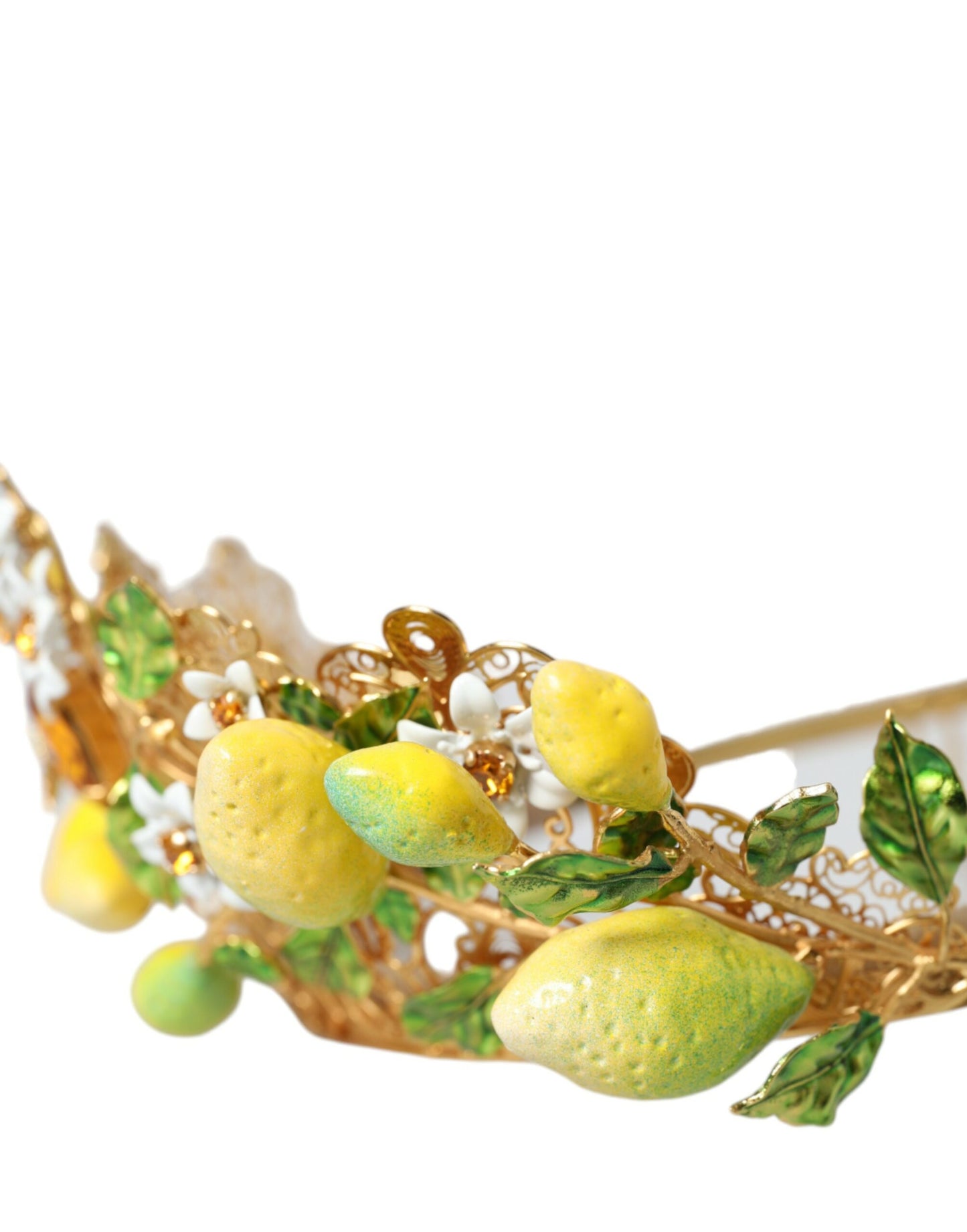 Dolce & Gabbana Gold Tone Brass Crystal Sicily Lemon Head Crown Tiara Dolce & Gabbana