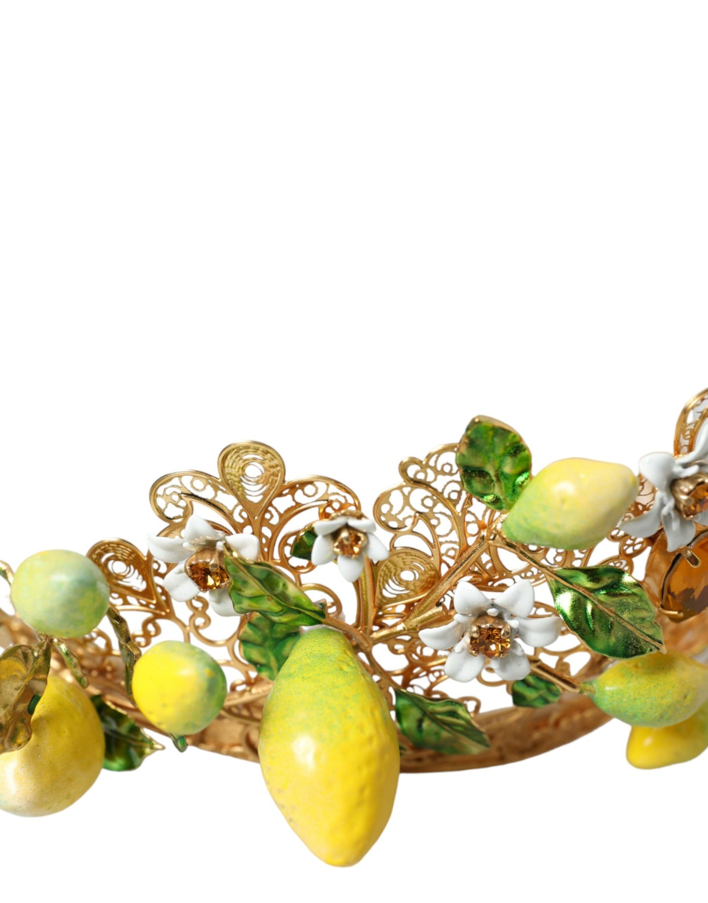 Dolce & Gabbana Gold Tone Brass Crystal Sicily Lemon Head Crown Tiara Dolce & Gabbana