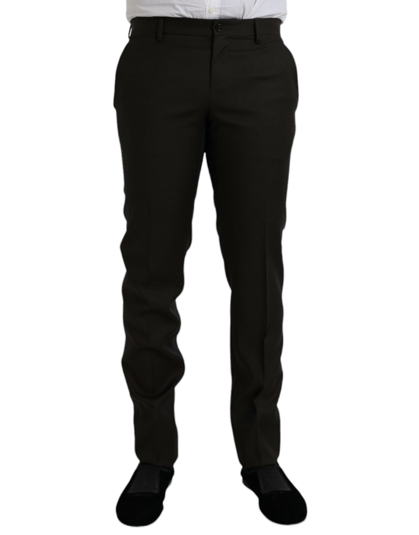 Dolce & Gabbana Dark Brown Wool Slim Fit Formal Pants Dolce & Gabbana