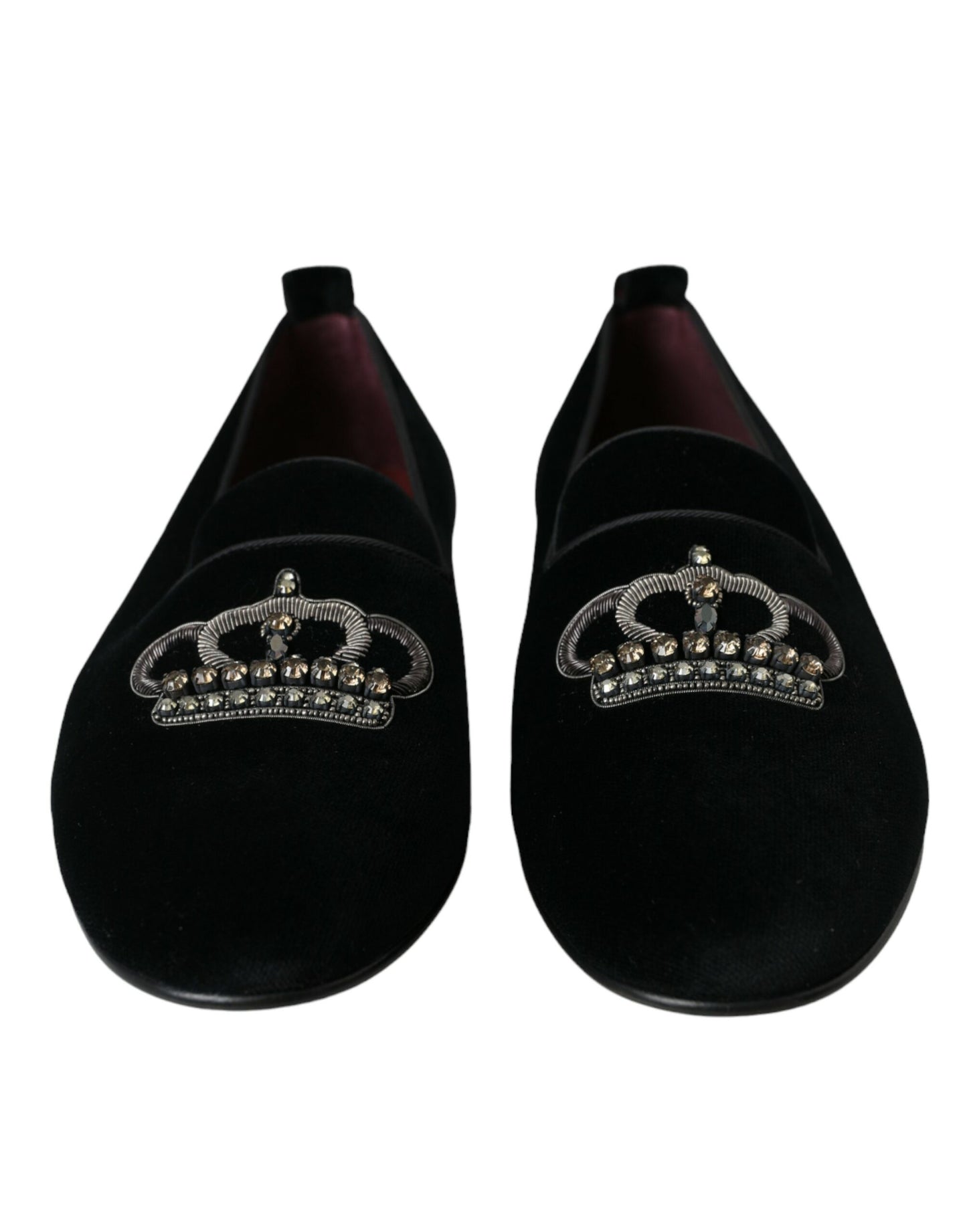 Dolce & Gabbana Black Velvet Crystal Crown Men Loafers Shoes Dolce & Gabbana