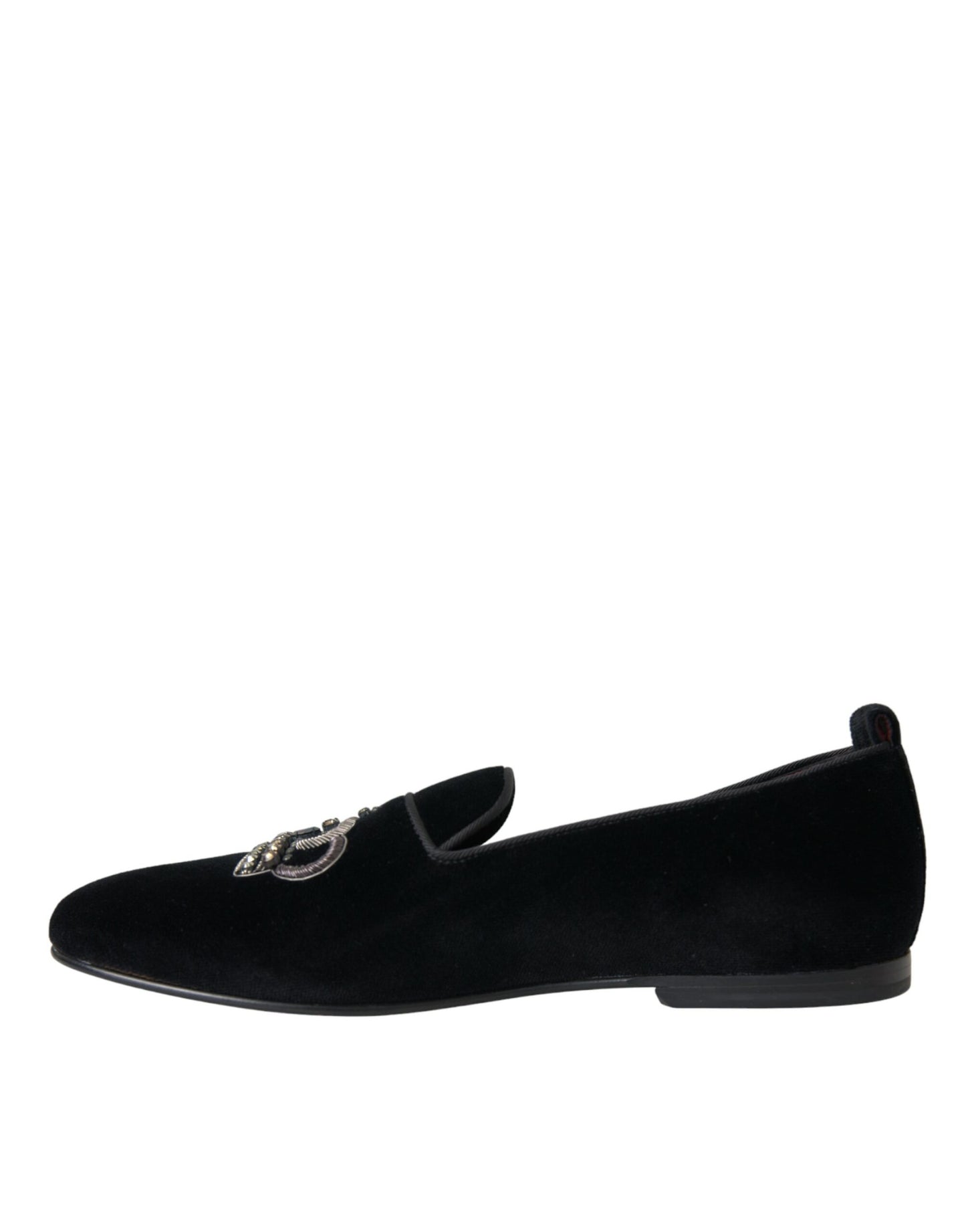 Dolce & Gabbana Black Velvet Crystal Crown Men Loafers Shoes Dolce & Gabbana