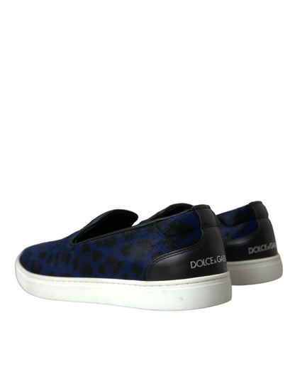 Dolce & Gabbana Blue Calfskin Hair Leopard Sneakers Shoes Dolce & Gabbana