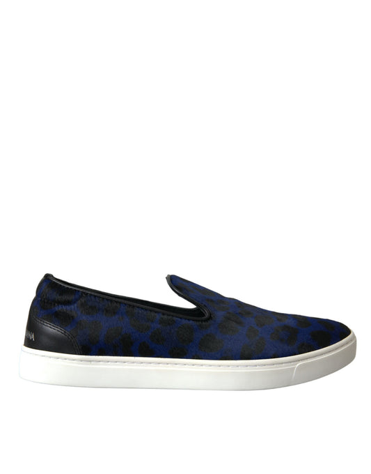 Dolce & Gabbana Blue Calfskin Hair Leopard Sneakers Shoes Dolce & Gabbana