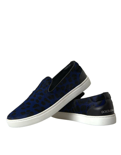 Dolce & Gabbana Blue Calfskin Hair Leopard Sneakers Shoes Dolce & Gabbana