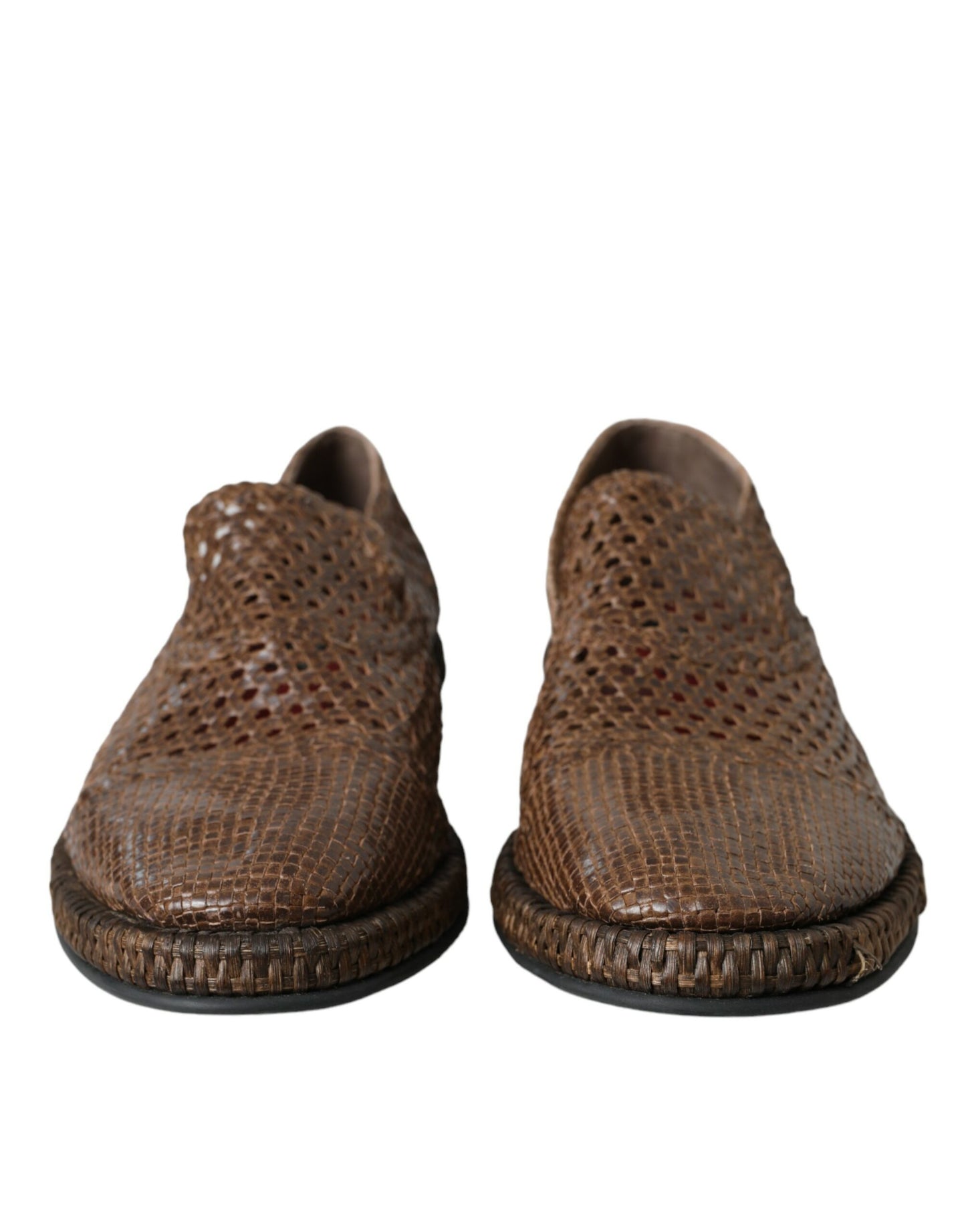 Dolce & Gabbana Brown Woven Leather Loafers Casual Shoes Dolce & Gabbana