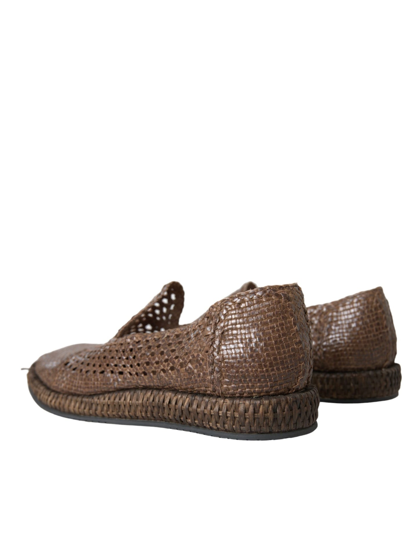 Dolce & Gabbana Brown Woven Leather Loafers Casual Shoes Dolce & Gabbana