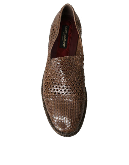 Dolce & Gabbana Brown Woven Leather Loafers Casual Shoes Dolce & Gabbana