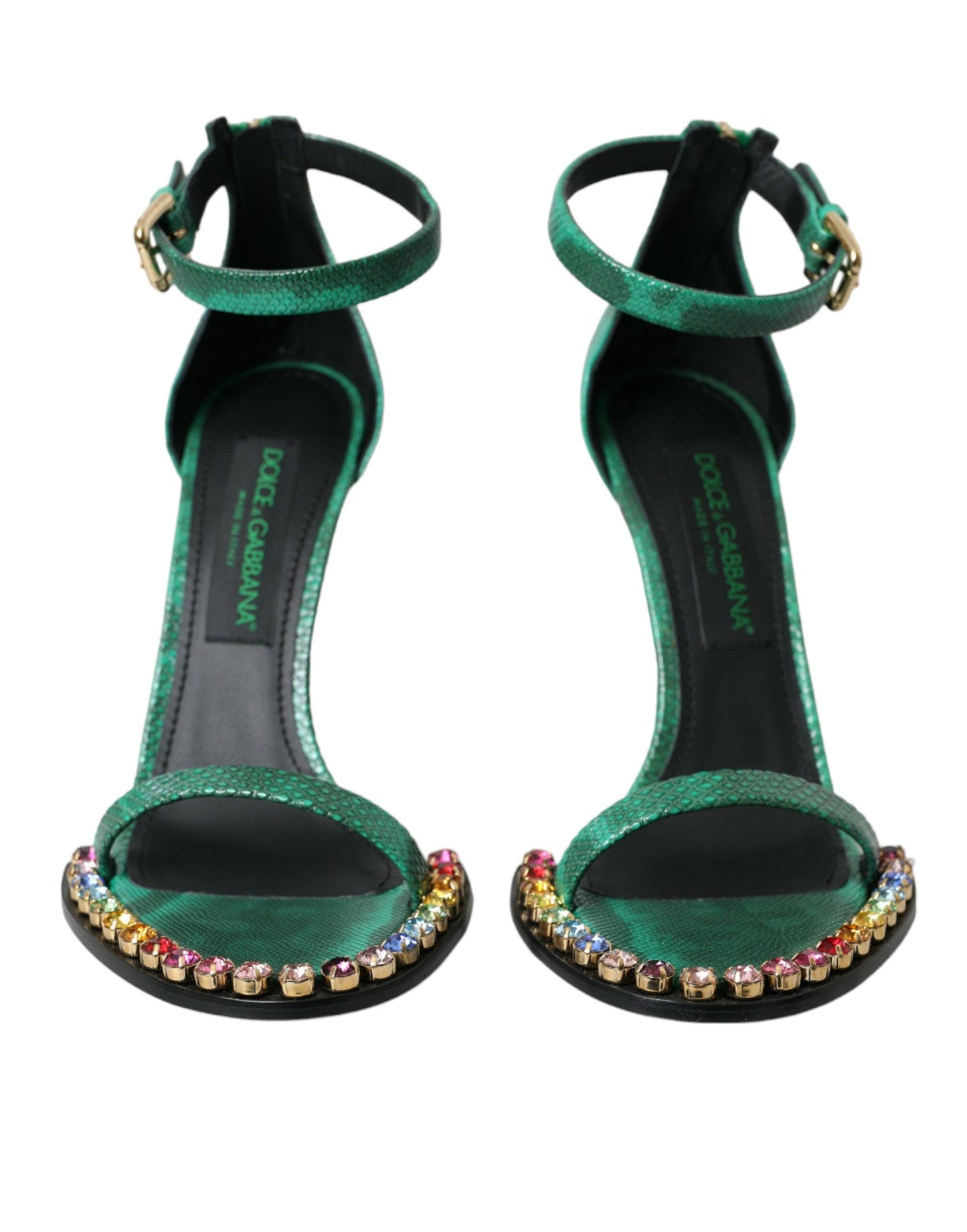 Dolce & Gabbana Green Exotic Leather Crystal Sandals Shoes Dolce & Gabbana