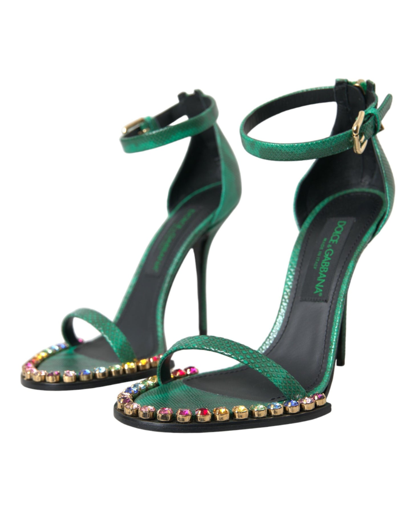 Dolce & Gabbana Green Exotic Leather Crystal Sandals Shoes Dolce & Gabbana