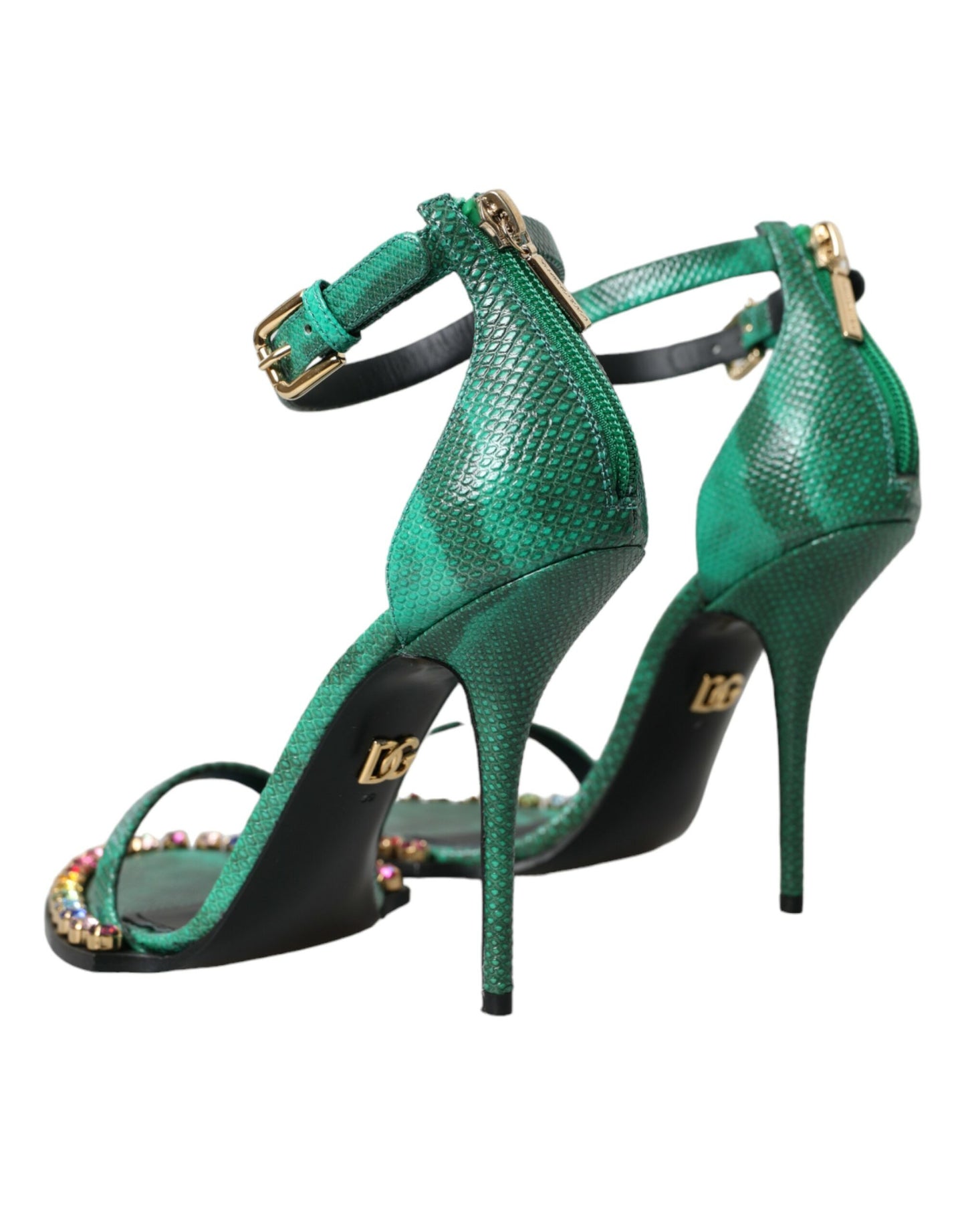 Dolce & Gabbana Green Exotic Leather Crystal Sandals Shoes Dolce & Gabbana