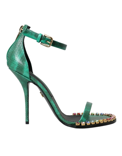 Dolce & Gabbana Green Exotic Leather Crystal Sandals Shoes Dolce & Gabbana