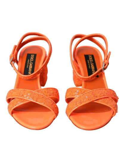 Dolce & Gabbana Orange Sequin Ankle Strap Sandals Shoes Dolce & Gabbana