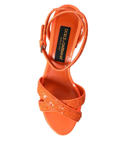 Dolce & Gabbana Orange Sequin Ankle Strap Sandals Shoes Dolce & Gabbana