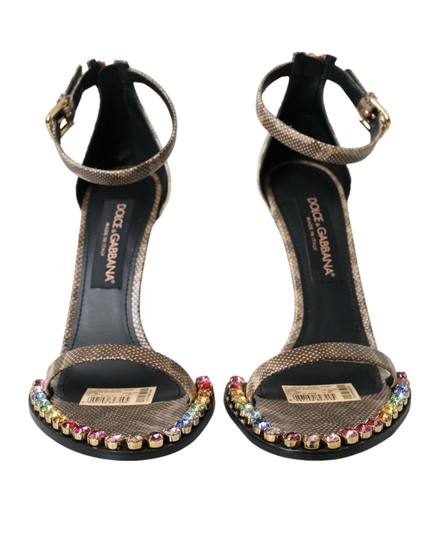 Dolce & Gabbana Brown Exotic Leather Crystal Sandals Shoes Dolce & Gabbana