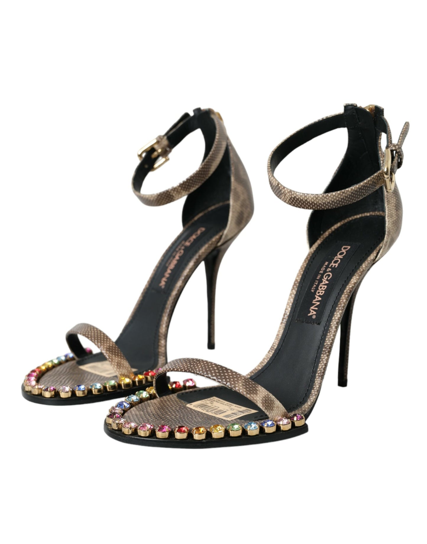 Dolce & Gabbana Brown Exotic Leather Crystal Sandals Shoes Dolce & Gabbana