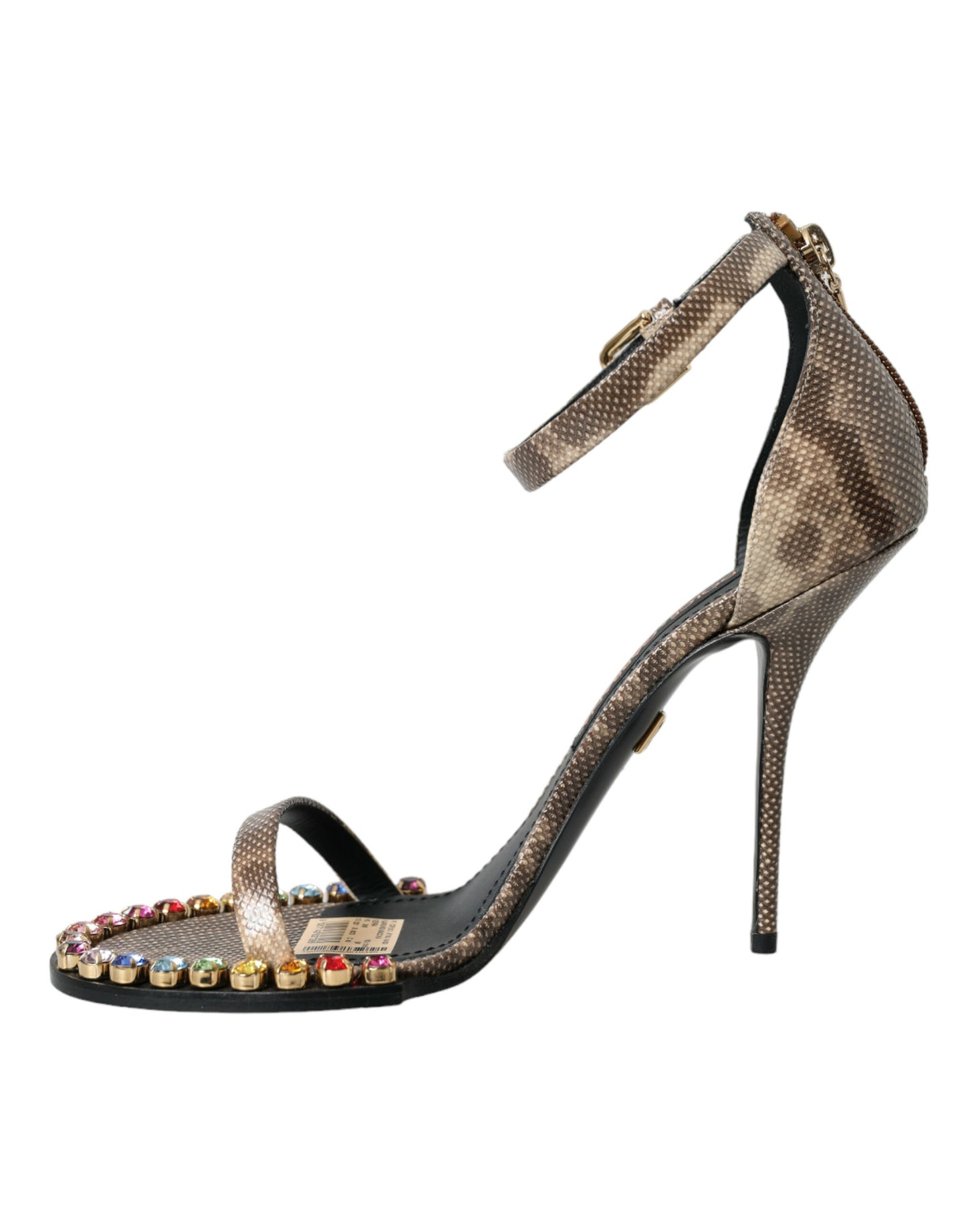 Dolce & Gabbana Brown Exotic Leather Crystal Sandals Shoes Dolce & Gabbana