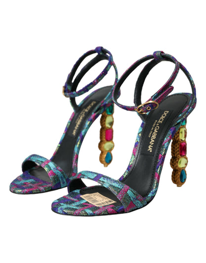 Dolce & Gabbana Multicolor Jacquard Crystals Sandals Shoes Dolce & Gabbana