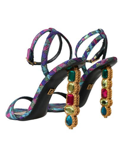 Dolce & Gabbana Multicolor Jacquard Crystals Sandals Shoes Dolce & Gabbana